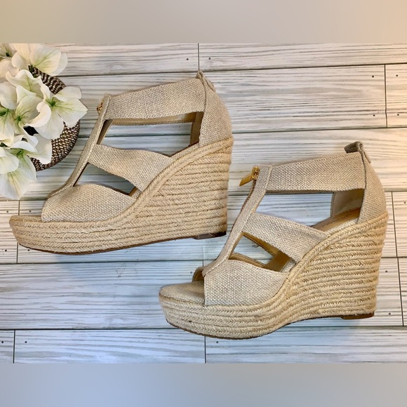 Sold Michael Kors Danita Top Zipped Linen Wedges S:7M - Picture 4 of 12